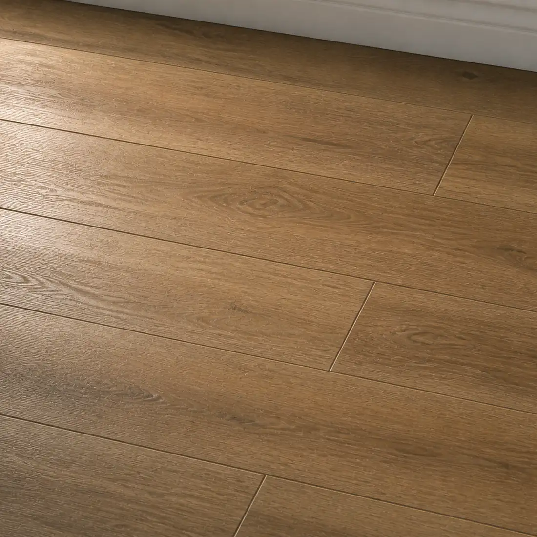 Luxury vinyl plank in raking light, close up